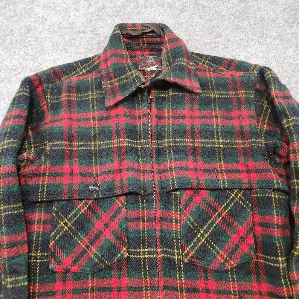 VTG Johnson‎ Woolen Mills Womens 15 Wool Plaid Buffalo Mackinaw Flannel Jacket